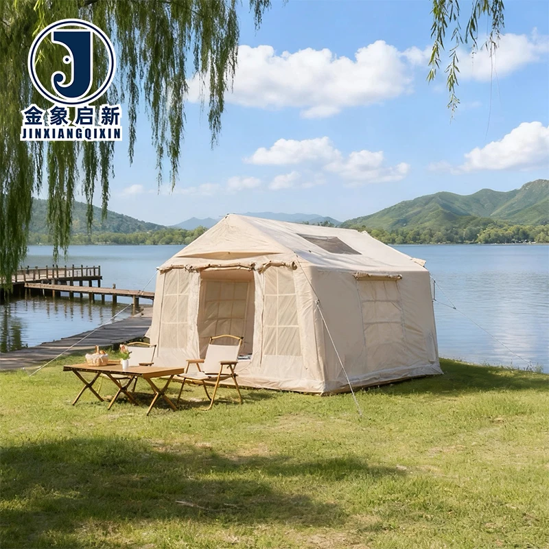 Inflatable Glamping Tent with Waterproof PVC Fabric for Quick Automatic Opening Outdoor Camping w/ Pump