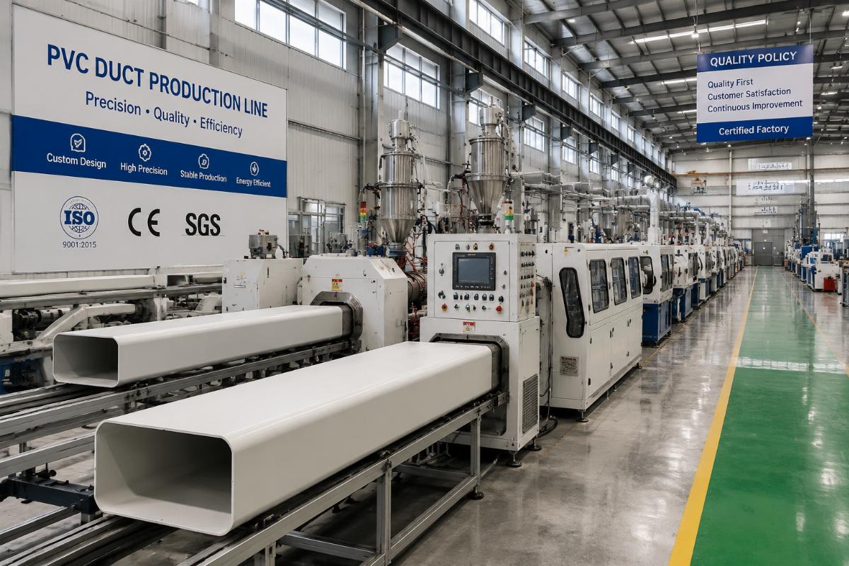 A view of a dedicated custom PVC duct production line inside a certified factory