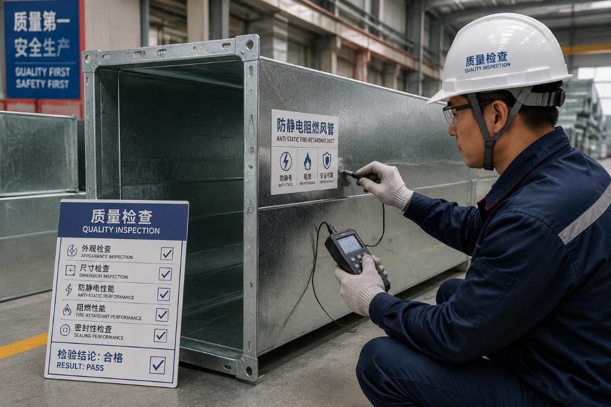 Anti-static fire-retardant duct quality inspection
