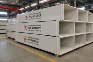 Certified fire-retardant PVC air duct stack in factory warehouse