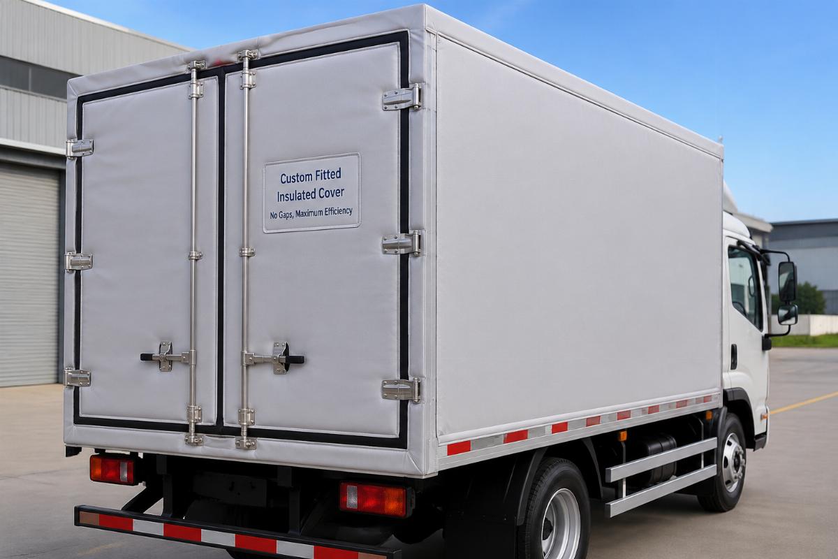 Custom fitted insulated cover installed on a refrigerated truck showing no gaps along edges