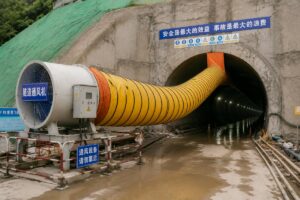 Custom flexible PVC air ducts connected to tunnel ventilation system on construction site