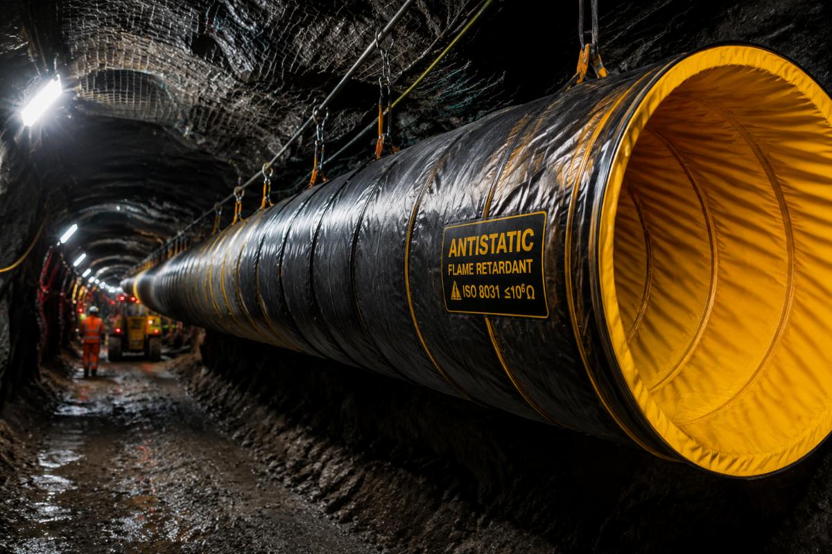 Custom-sized anti-static duct for underground mining application