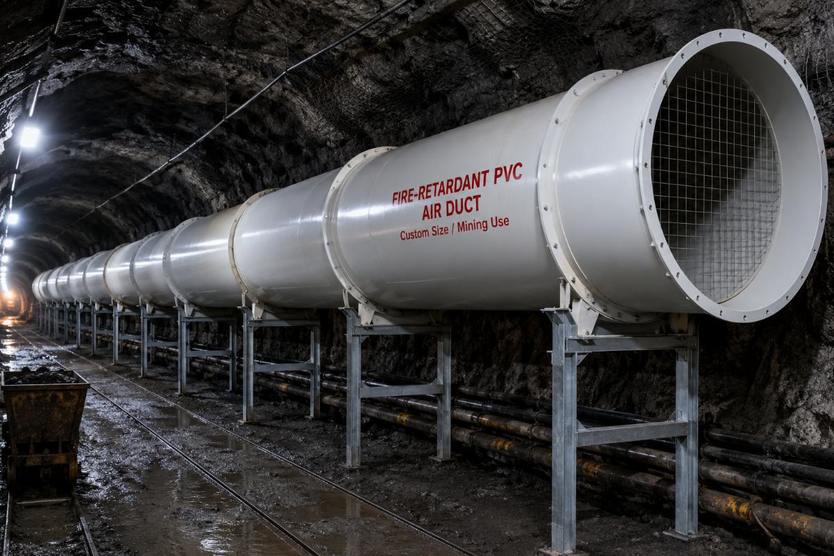 Custom sized fire-retardant PVC air ducts for mining tunnel installation