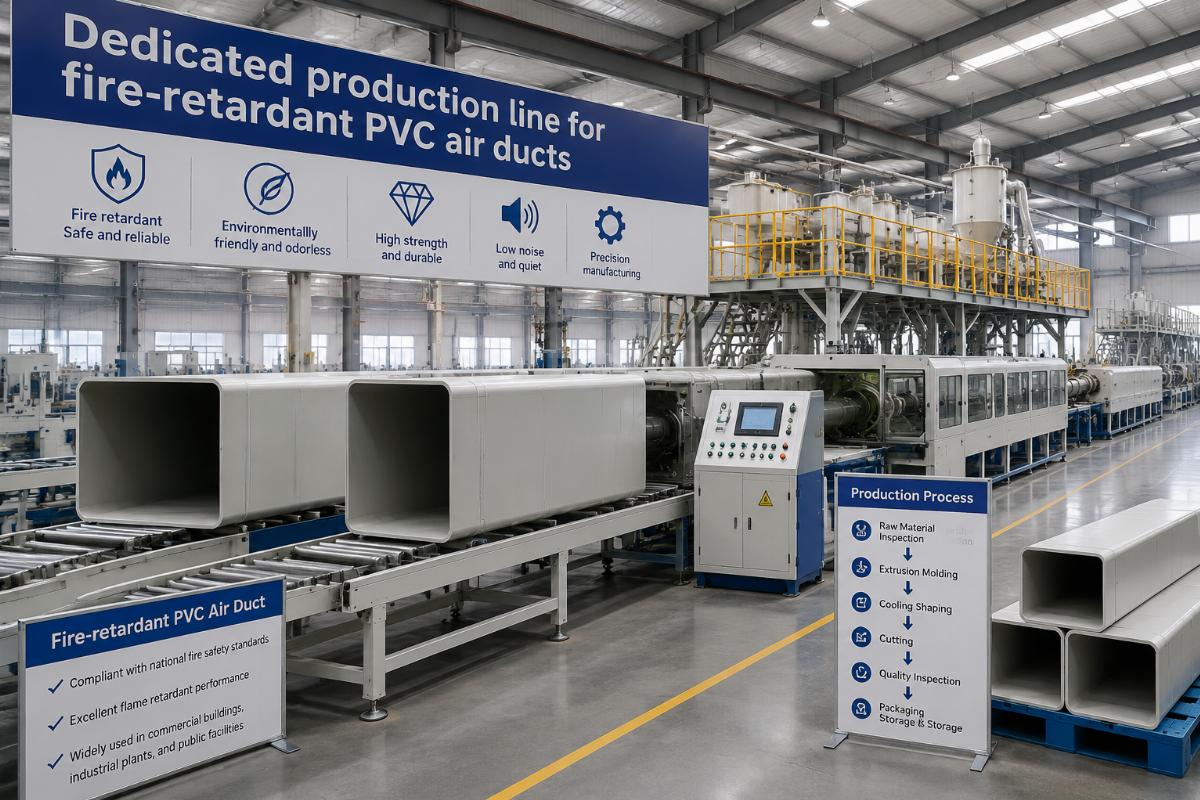 Dedicated production line for fire-retardant PVC air ducts