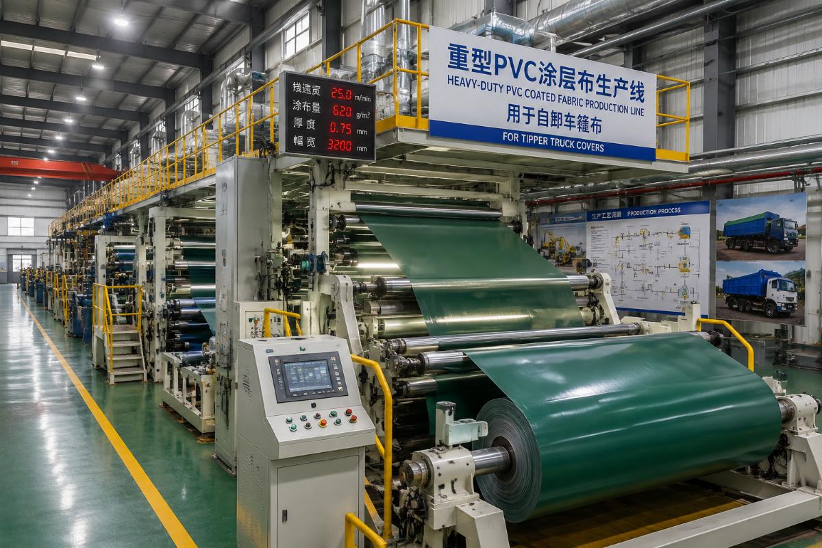 Factory production line for heavy-duty PVC coated fabric used in tipper truck covers