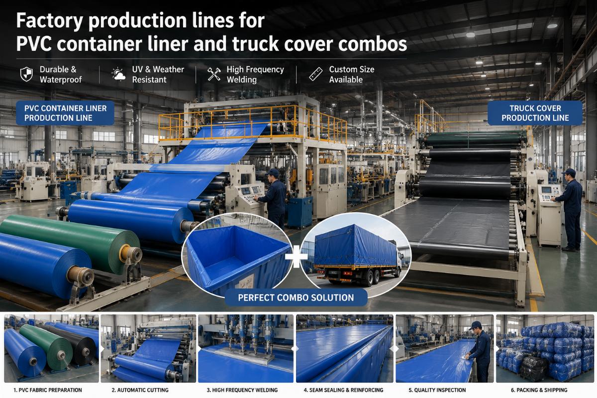 Factory production lines for PVC container liner and truck cover combos