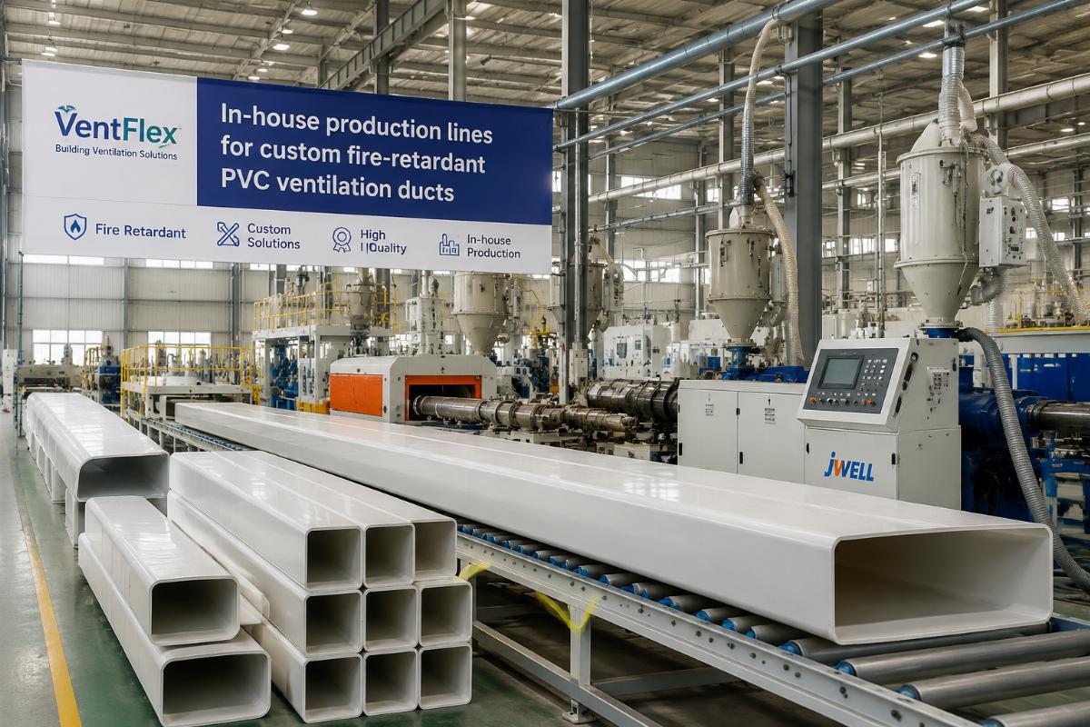 In-house production lines for custom fire-retardant PVC ventilation ducts at the factory site