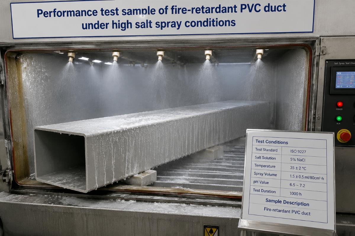 Performance test sample of fire-retardant PVC duct under high salt spray conditions